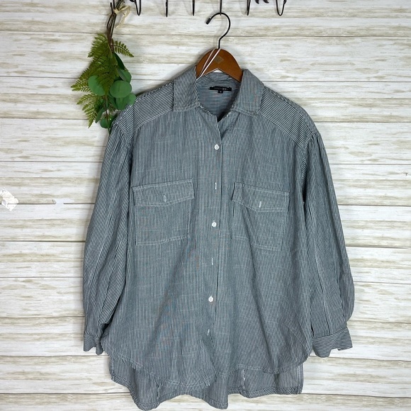 Paper Moon Boxy Green Pin Striped Button Down - Picture 1 of 4